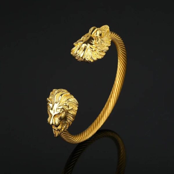 Lion Head Open Cuff Twisted Cable Bangle Bracelet