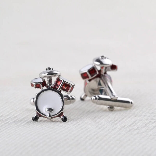 Silver & Red Enamel Drum Set Cufflinks