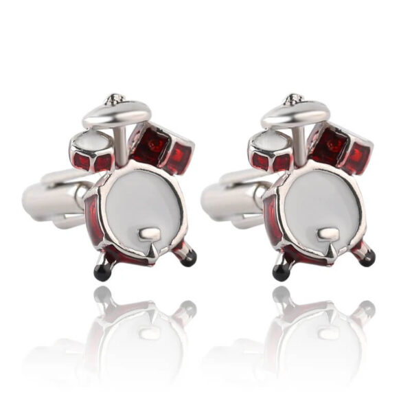 Silver & Red Enamel Drum Set Cufflinks for Musicians