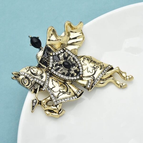 Vintage Medieval Knight on Horseback Rhinestone Brooch