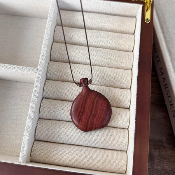 Wooden Flagon Pendant Adjustable Rope Chain Necklace