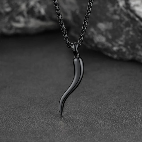 Italian Black Horn Pendant Stainless Steel Protection Charm Necklace