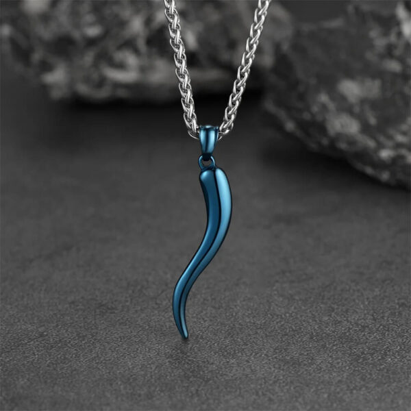 Italian Blue Horn Pendant Stainless Steel Protection Charm Necklace