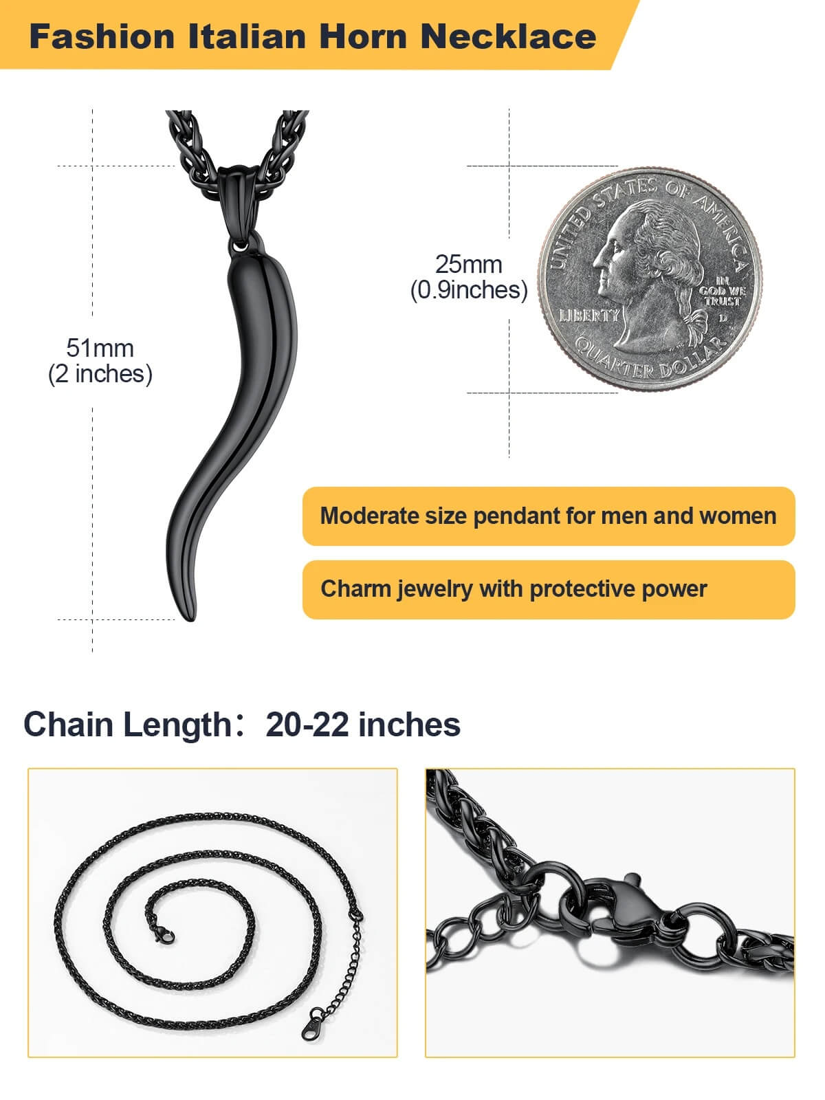 Italian Horn Pendant Necklace Information