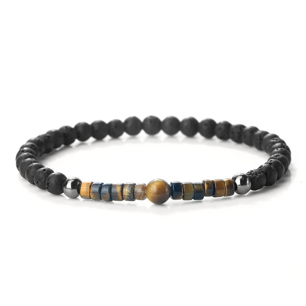 Men’s Black Beaded Shiny Onyx Tiger Eye Elastic Bracelet (1)