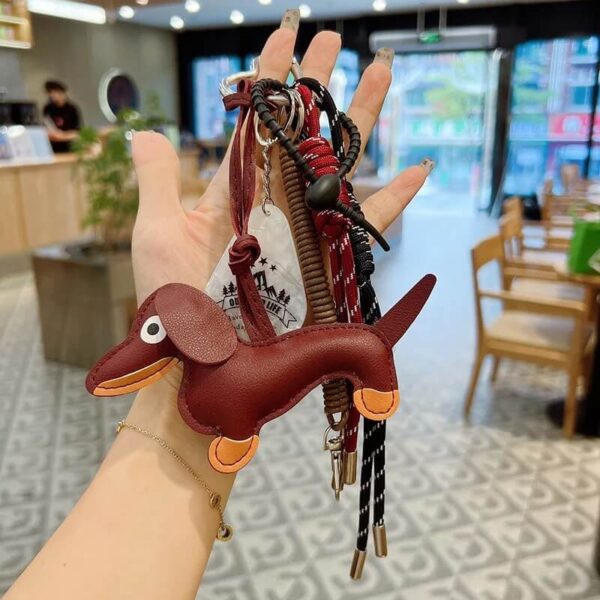 Wine red Dachshund Keychain with Braided Rope & Carabiner