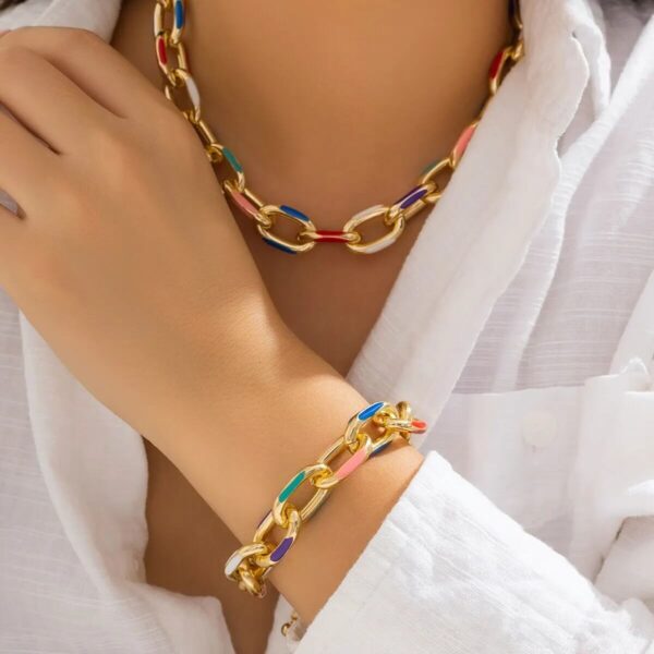 Colorful Chunky Chain Necklace & Bracelet Set