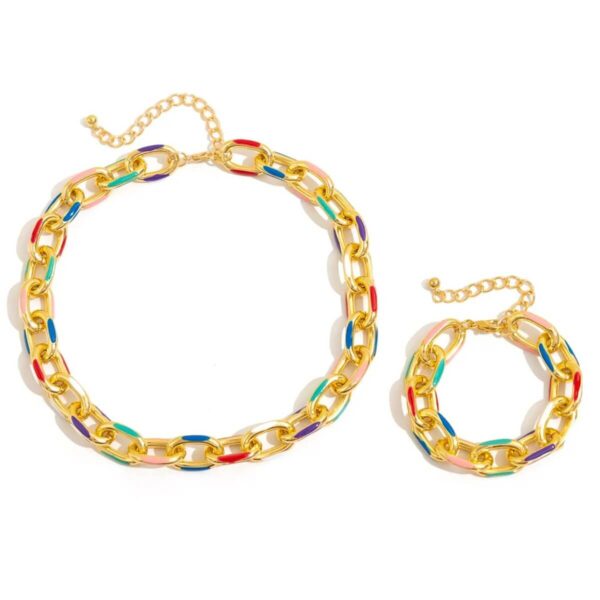 Multicolor Chunky Chain Necklace & Bracelet Set