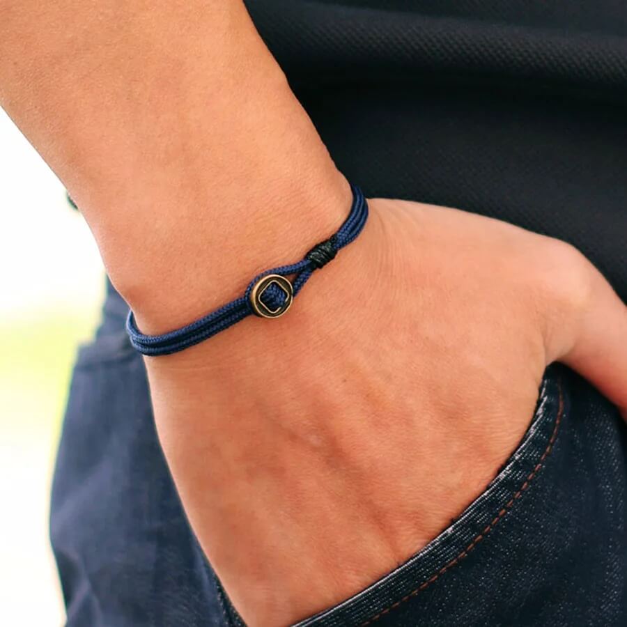 Navy Double-Layer Paracord Rope Bracelet with Fixed Bronze Ring