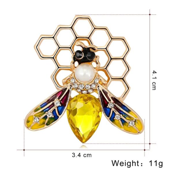 Golden Honeycomb Bee Brooch Size info