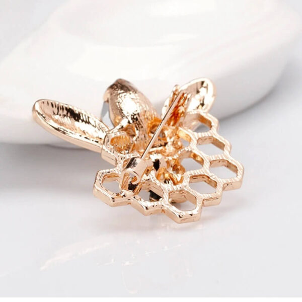 Golden Honeycomb Bee Brooch with Wings & Drop (2)