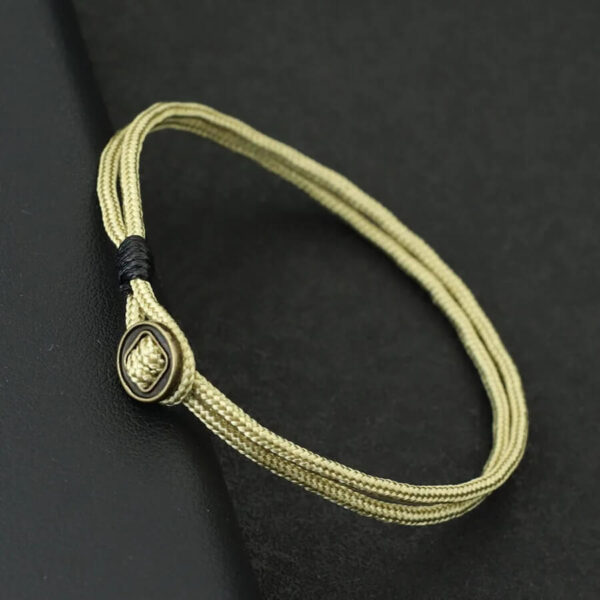 Khaki Paracord Rope Bracelet with Fixed Bronze Ring