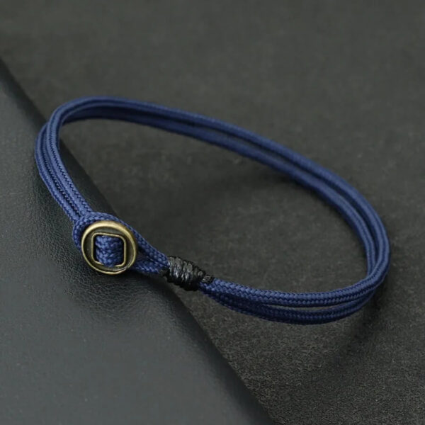 Navy Double-Layer Paracord Rope Bracelet with Fixed Bronze Ring