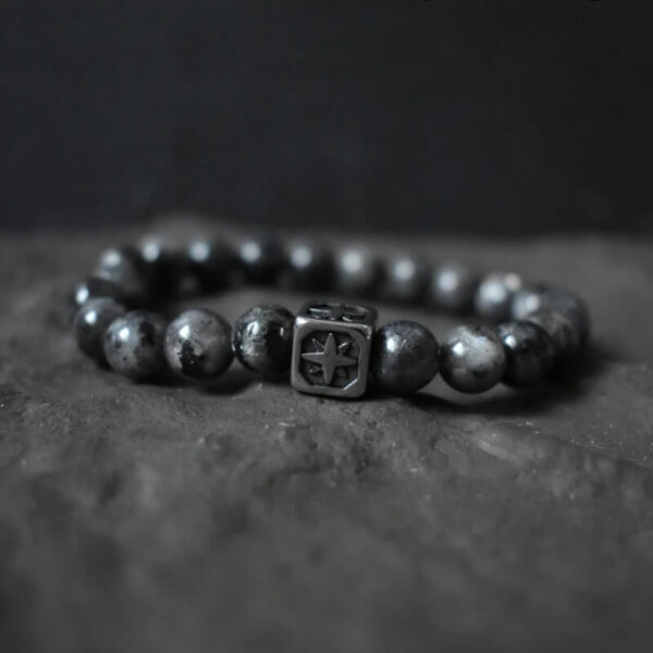 Gray Tiger Eye Stone Bracelet with Star Cube Charm