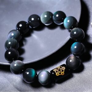 Rainbow Obsidian Bracelet Chinese Blessing Bead Positive Intention