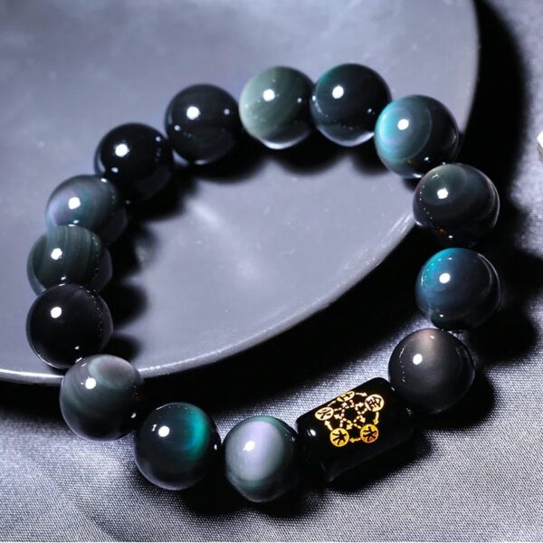 Rainbow Obsidian Bracelet Chinese Blessing Bead Positive Intention