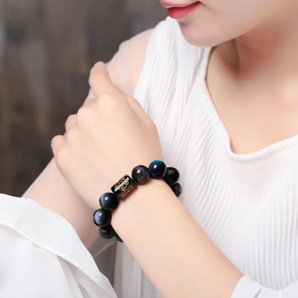 Rainbow Obsidian Bracelet with Chinese Blessing Bead (1)
