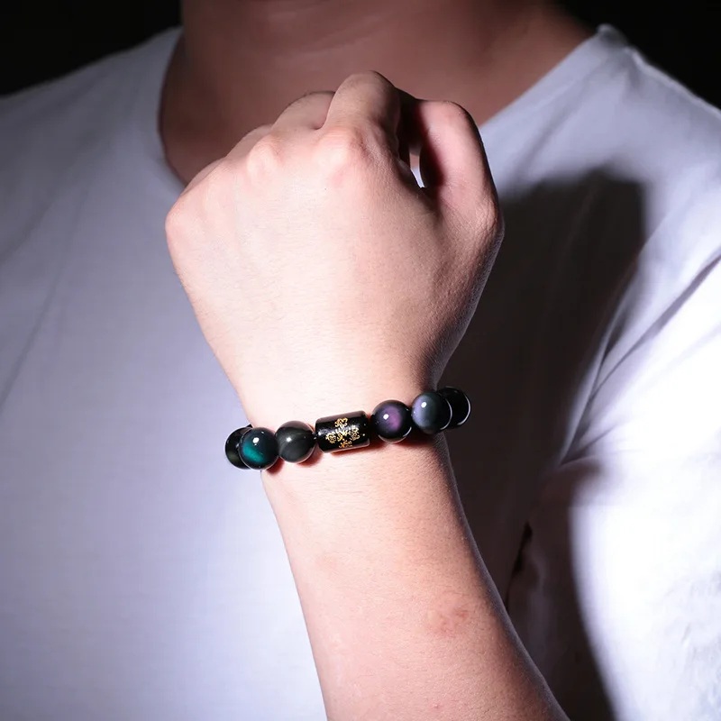 Rainbow Obsidian Bracelet with Chinese Blessing Bead (2)