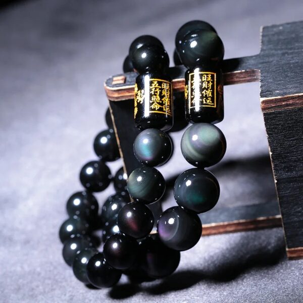 Rainbow Obsidian Bracelet with Chinese Blessing Bead