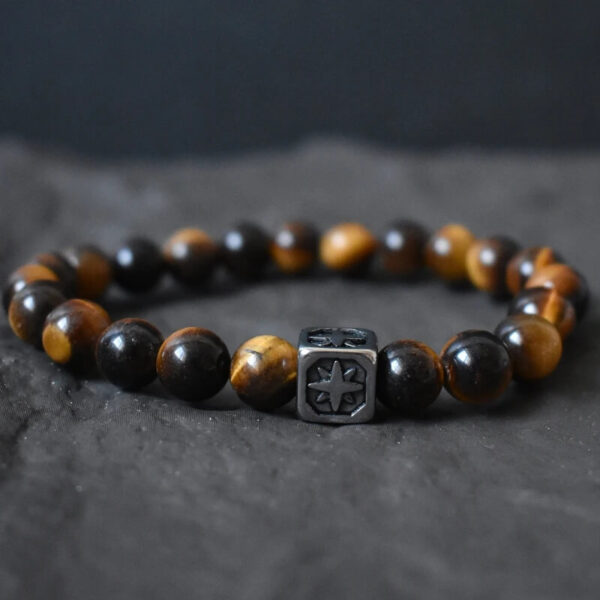 Yellow Tiger Eye Stone Bracelet with Star Cube Charm