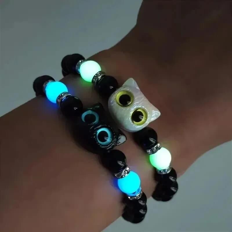 Glow Cat Charm Bead Bracelet for Matching Night Shine Style Glow Cat Charm Bead Bracelet for Matching Night Shine Style