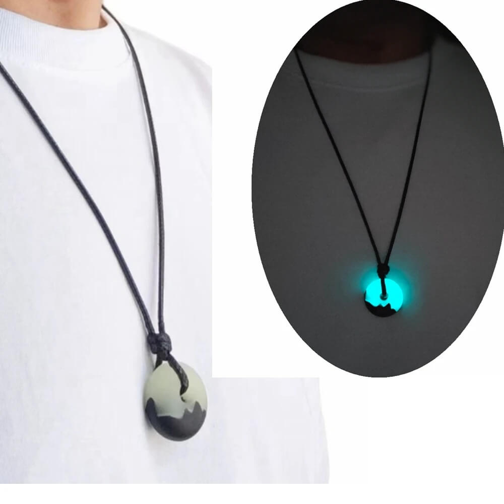 Glow Disc Pendant Necklace With Mountain Edge Design 1 Glow Disc Pendant Necklace With Mountain Edge Design 1