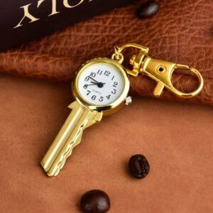Gold Key Watch Keychain With Quartz Clock