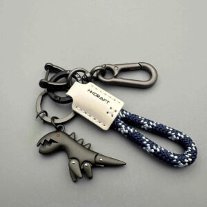 Paracord Car Keychain With Dinosaur Charm and Carabiner Clip