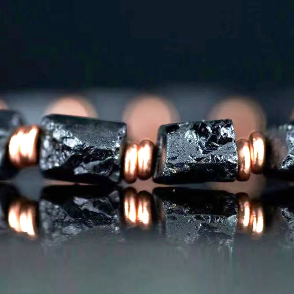 Raw Black Stone Stretch Bracelet with Copper Spacers (2) Raw Black Stone Stretch Bracelet with Copper Spacers (2)