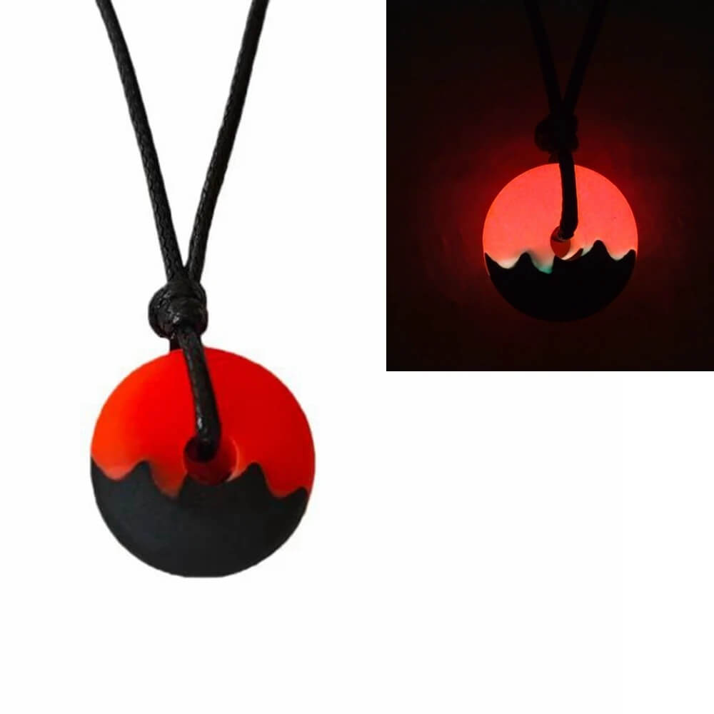 Red Glow Disc Pendant Necklace With Mountain Edge Design Red Glow Disc Pendant Necklace With Mountain Edge Design