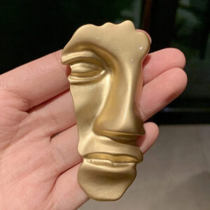 Vintage Womens Exaggerated Abstract Gold Face Brooch