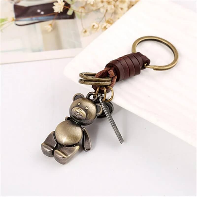 Bear Keychain with Leather Strap and Engraved Disc Bear Keychain with Leather Strap and Engraved Disc