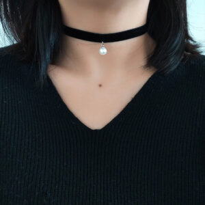 Black Velvet Choker with Single Pearl Pendant