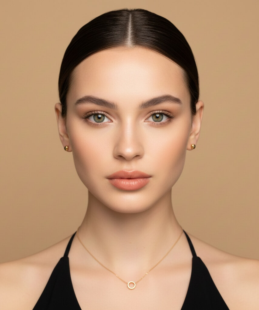 Earrings drawing first visual attention before the necklace, establishing a clear reading sequence Earrings drawing first visual attention before the necklace, establishing a clear reading sequence