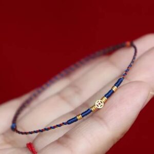 Lucky Knot Thin Cotton String Bracelet with Gold Tone Beads