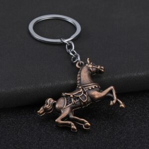 Medieval Cavalry Horse Keychain with Sculpted Saddle Armor Relief