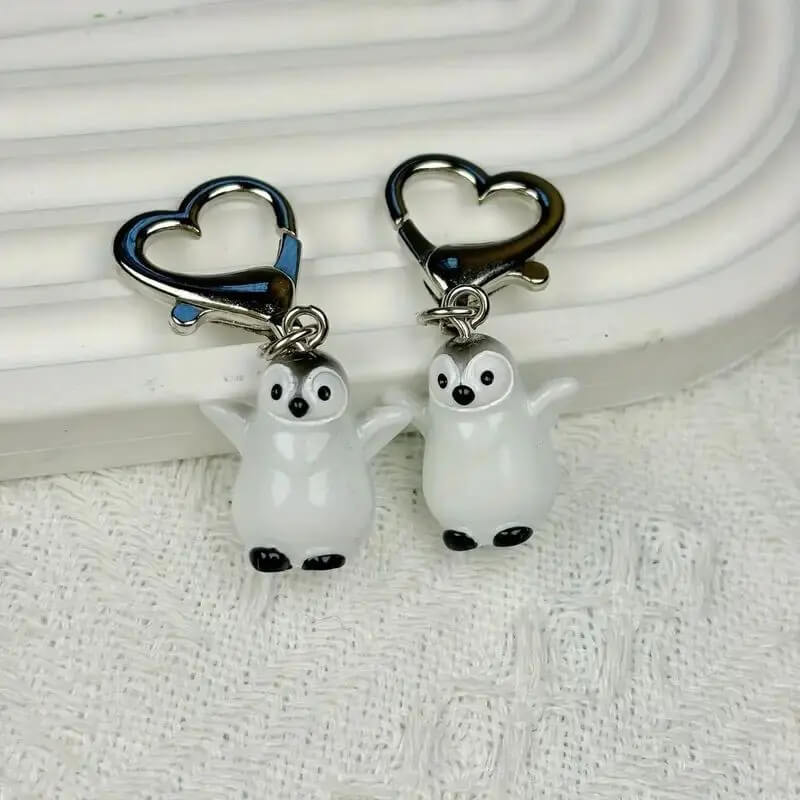 Open Heart Clasp Penguin Charm Keychain Pair