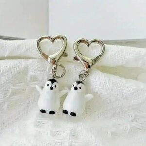 Penguin Couple Keychain Set with Open Heart Clasp