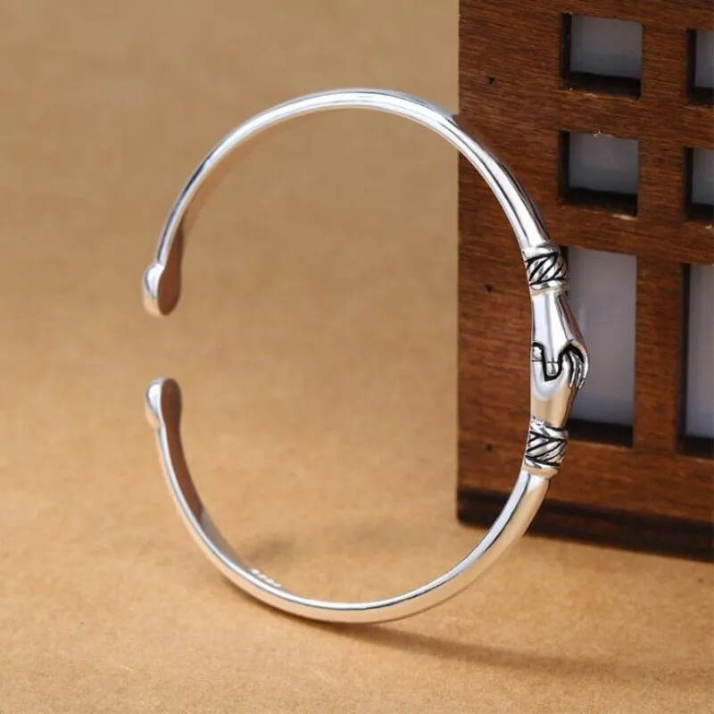 Sterling Silver Interlocking Hands Cuff Bracelet Adjustable Open Bangle