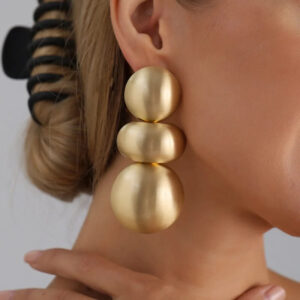 Brushed Gold Stacked Orb Statement Drop Earrings