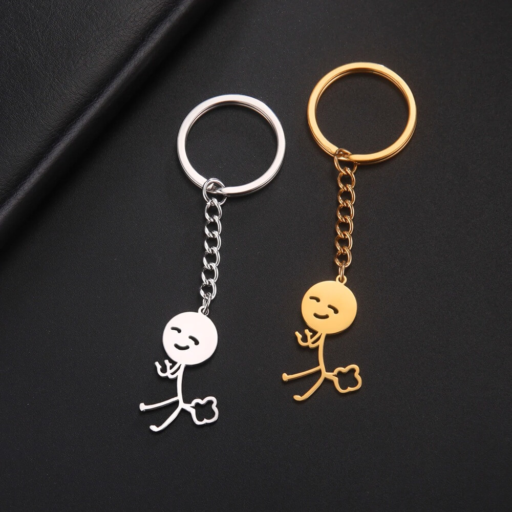 Funny Stick Figure Fart Keychain Cute Cartoon Humor Metal Keyring