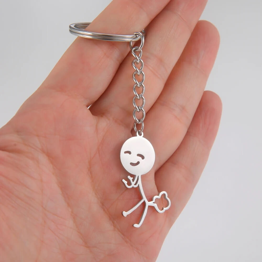 Funny Stick Figure Fart Keychain Cute Humor Metal Keyring