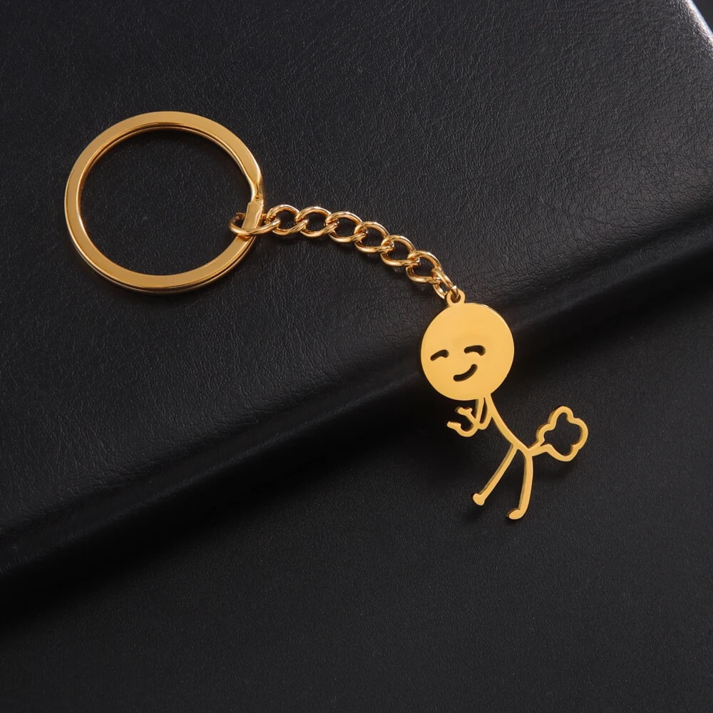 Gold Funny Stick Figure Fart Keychain