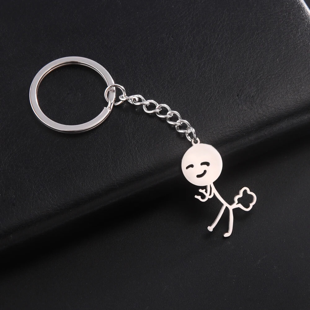 Silver Funny Stick Figure Fart Keychain