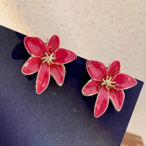 Red Glossy Enamel Six-Petal Flower Stud Earrings