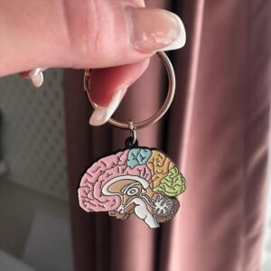 Anatomical Brain Enamel Keychain with Split Ring