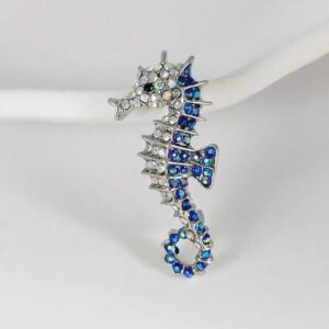 Blue Rhinestone Seahorse Brooch Pin for Women
