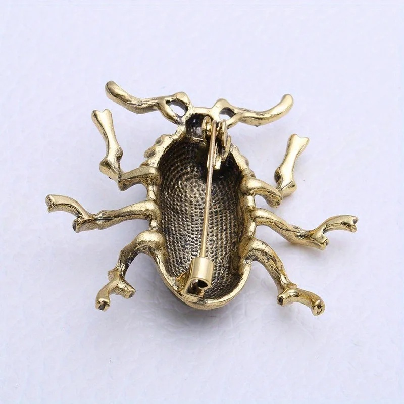 Vintage Beetle Brooch Pin with Iridescent Blue and Bronze Shell 2 (1)