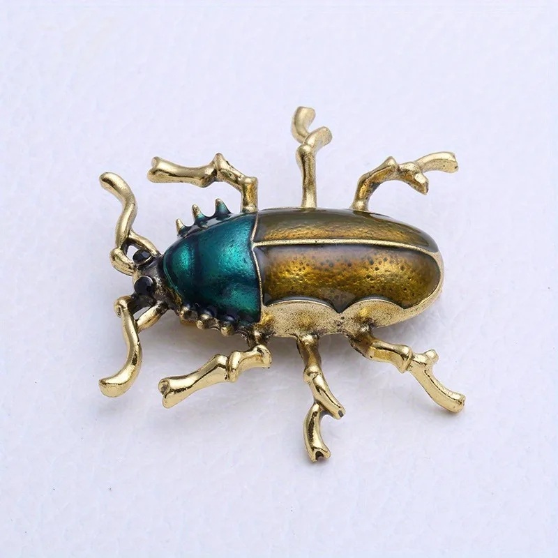 Vintage Beetle Brooch Pin with Iridescent and Bronze Shell