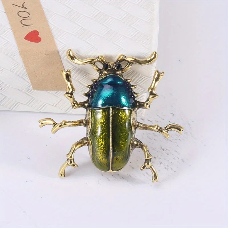 Vintage Beetle Brooch with Iridescent Blue and Bronze Shell